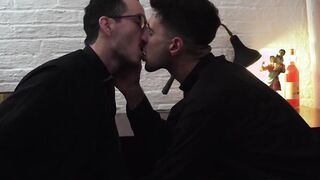 Cleric blows partner prior to having his butt hole railed crude