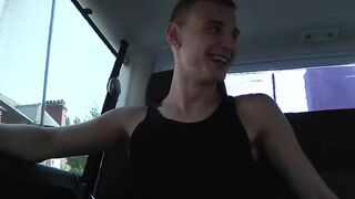 Three twinkies doing hardcore anal fucking in a small car