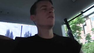 Three twinkies doing hardcore anal fucking in a small car