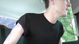 Three twinkies doing hardcore anal fucking in a small car