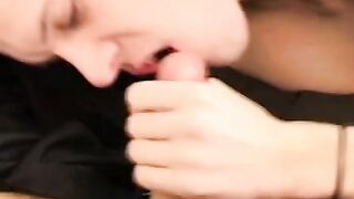 Skinny blonde twink sucks it off and gets barebacked hard