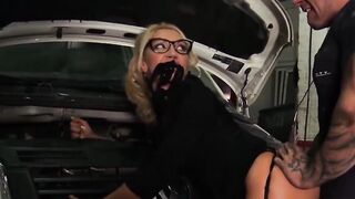 Adorable Euro MILF fucks two mechanics in rough threesome