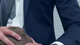 Gay in suit  to suck dick and takes anal slamming