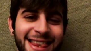 Handsome hairy stud receives passionate handjob and blowjob