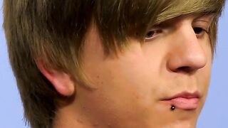 Skinny little twink jerks off after giving an interview