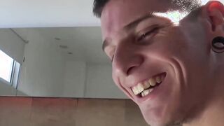 Tattooed jock pounded POV doggystyle bareback in spa