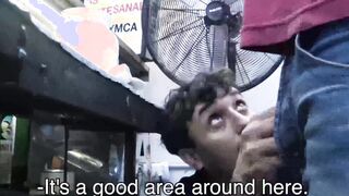 First time Latino doggystyle bareback ends with cum facial