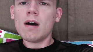 Cute homosexual guy masturbates and cums on himself solo