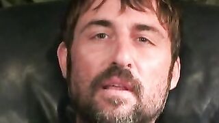 Mature hairy hunk pulls on his throbbing boner and loves it