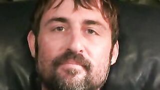 Mature hairy hunk pulls on his throbbing boner and loves it