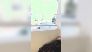 Big Tits Ebony Sucks BBC in a Public Balcony