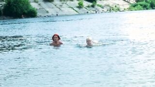 Skinny and young nudist ladies fool around on the beach