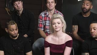 Bound blonde anal gang banged by huge cocks