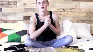 Inked twink jerks off and dildos his ass until he cums severely