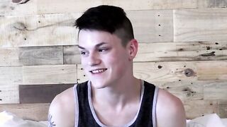 Inked twink jerks off and dildos his ass until he cums severely