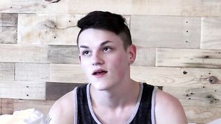 Inked twink jerks off and dildos his ass until he cums severely