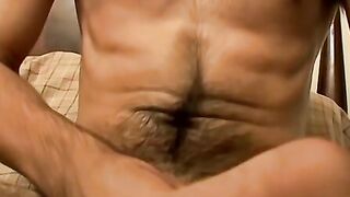 Hairy amateur is jacking off his cock and using a fleshlight