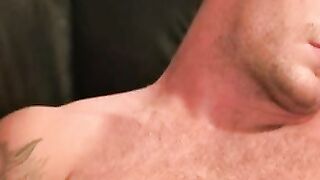 Mature guy shows off his big hard cock before tugging on it