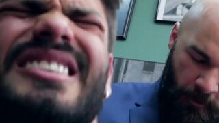 Bearded buff businessmen have intense anal pounding