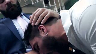 Bearded buff businessmen have intense anal pounding