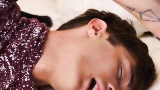 Doll holds his accomplices ball sack and sucks on his shaft