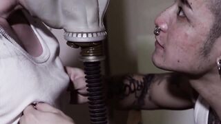 Punctured Japanese high schooler Axel Abysse overwhelmed by harsh muscle head