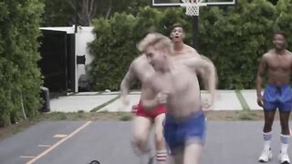 Watch this TS suck and ride two big cocks in court