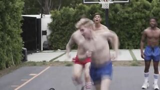 Gaze at this TS suck and ride 2 big cocks in court