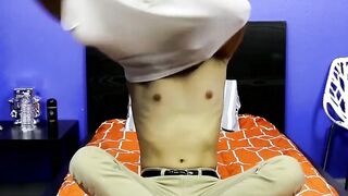 After an interview an Asian twink strips off her clothes and makes out