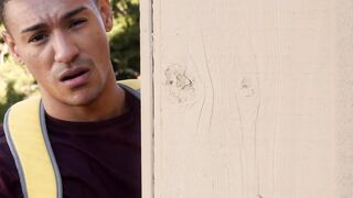 Two muscular studs sucking cocks and pounding raw outdoor