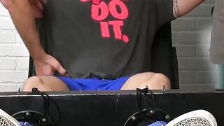 Bound stud is eager to be tickled by two perverted homos