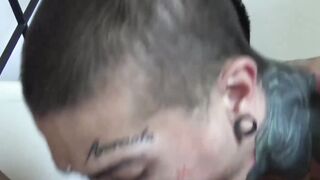 After blowjobs straight Latino jocks with tattoos pound bareback