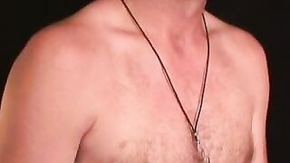 Older dude strips and tugs on his big cock and cums hard