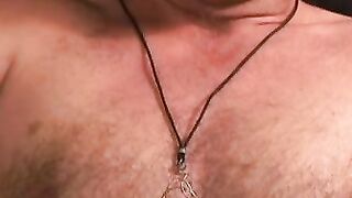 Older dude strips and tugs on his big cock and cums hard