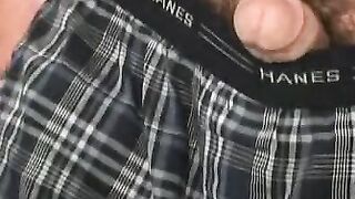 Older dude strips and tugs on his big cock and cums hard