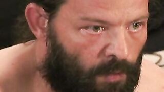 Hung mature bearded daddy tugs on his big fat cock harshly