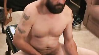 Hung mature bearded daddy tugs on his big fat cock harshly