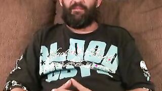 Hung mature bearded daddy tugs on his big fat cock harshly