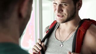 Blake Hunter inspects the ass of Allen Lucas barebacked