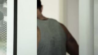 Blake Hunter inspects the ass of Allen Lucas barebacked