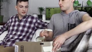 Light gay bored with new dildo and his stepbrothers dick