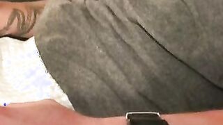 Stud tugs on his hard boner very calmly