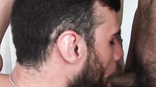 In bareback spitroast threesome hot straight guy turns gay