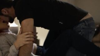 Busty TS Foxxy suck and ride stepsons dick