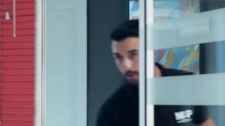 After sucking cock a suit and tie worker gets his ass railed
