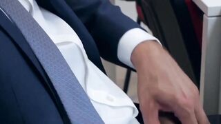 After sucking cock a suit and tie worker gets his ass railed