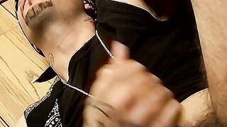 Handsome straight badboy Flaco is jacking off his cock solo