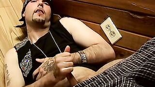 Handsome straight badboy Flaco is jacking off his cock solo