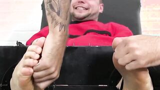 Bound dude with a mask on his face endures tickling torment