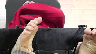 Bound dude with a mask on his face endures tickling torment